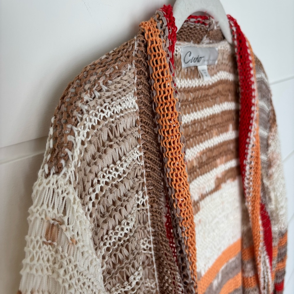 Curio New York Striped Open Front Long Knit Cardigan Sweater Medium - Picture 7 of 14